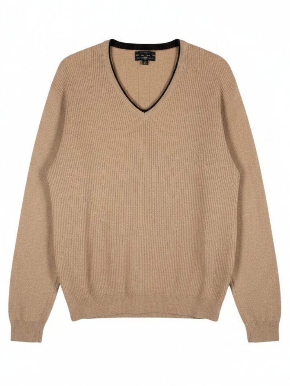 Club Room men’s size XL 100% cashmere v neck sweater tan  2-ply luxury knit